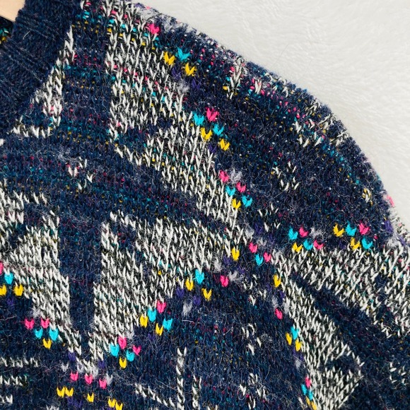 Vintage Progetto Sweater Adult XL Blue Geometric Retro Wool Blend Made in Italy - Picture 4 of 13